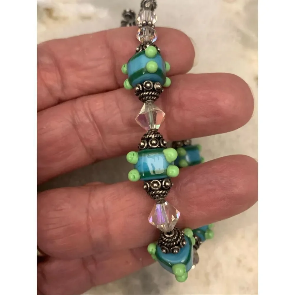 Vintage Blue Green Italy Beads Bracelet #summer #handmade #Italy